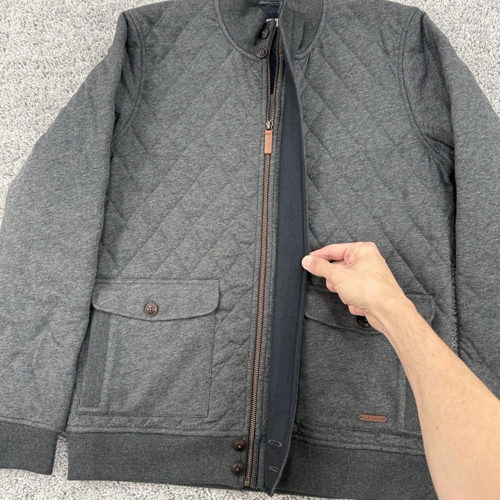Ted Baker Quilted Jersey Jacket Men's 4 NWT Charcoal Full Zip/Button Up Bomber - Picture 9 of 14